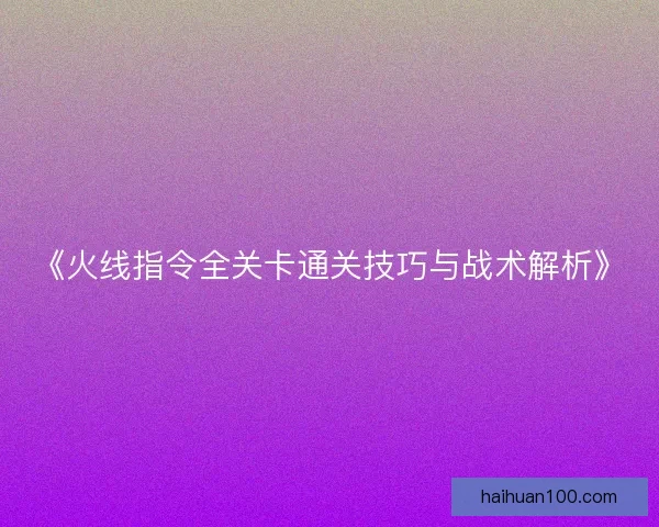 《火线指令全关卡通关技巧与战术解析》