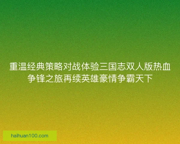重温经典策略对战体验三国志双人版热血争锋之旅再续英雄豪情争霸天下